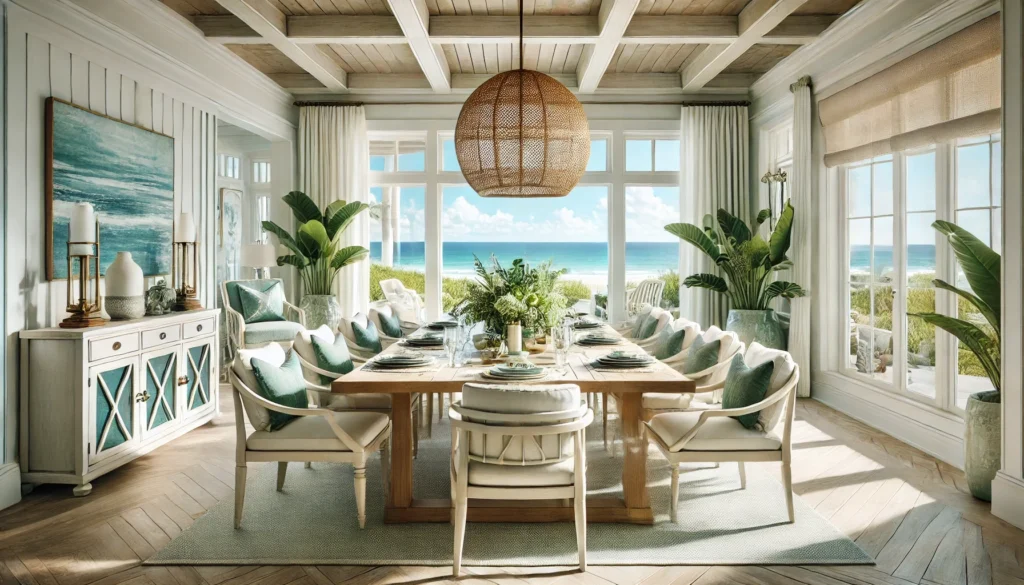 Elegantly maintained dining room by Destin Housekeeping Services, featuring polished surfaces and detailed cleaning.