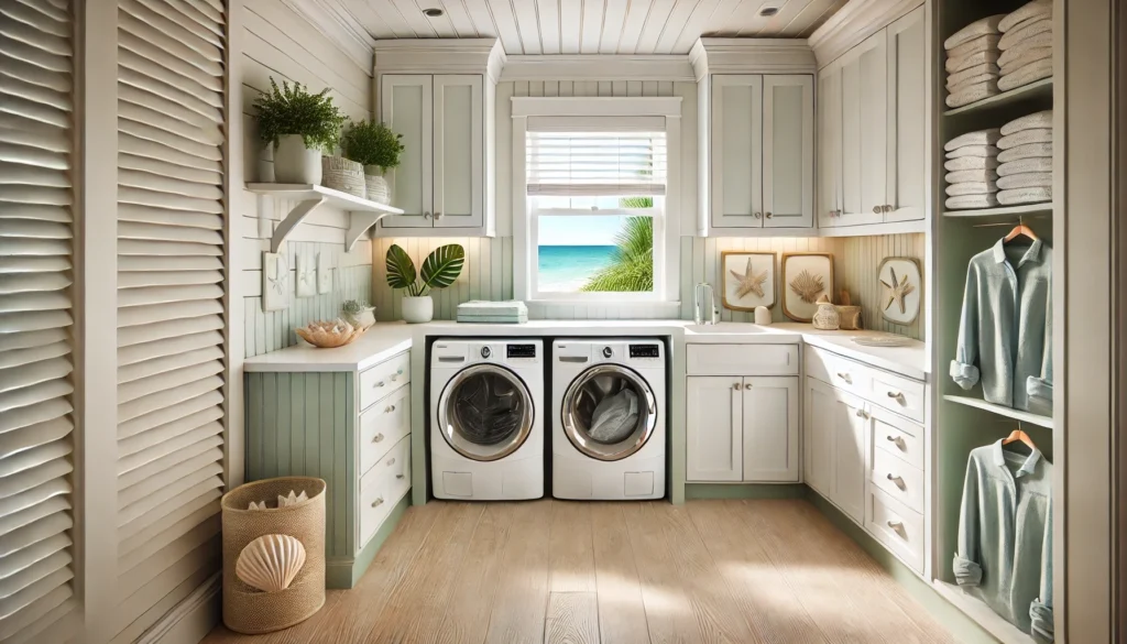 Spotless laundry room cleaned and organized by Destin Housekeeping Services during our departure cleaning services.