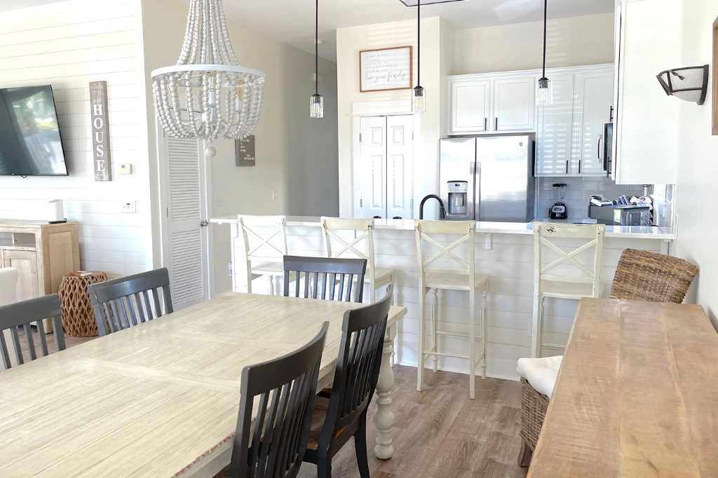 Spotless kitchen transformation after removing drywall dust, showcasing Destin Housekeeping's thorough cleaning expertise.