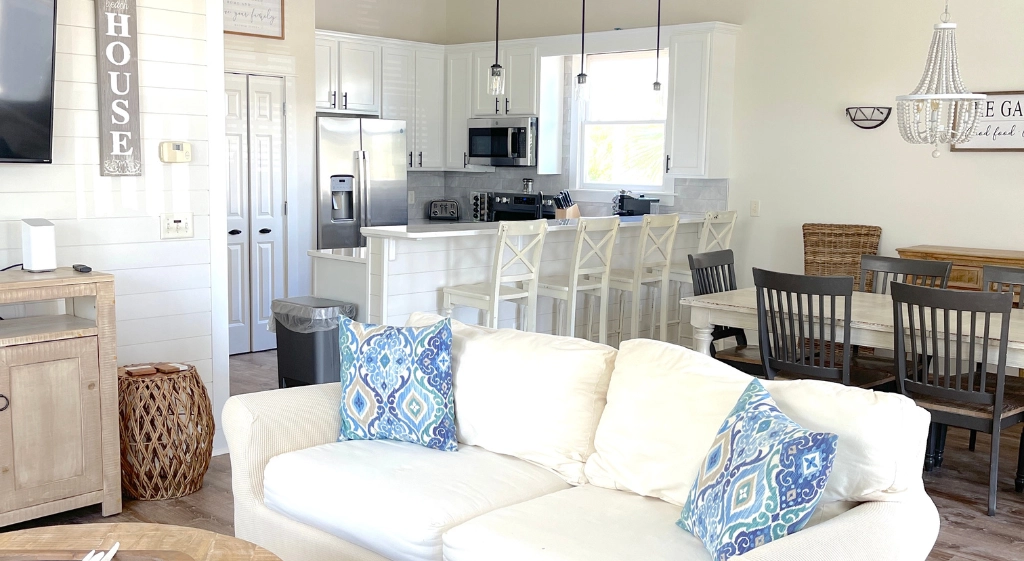 Elegant living room meticulously maintained by Destin Housekeeping, exemplifying top-tier property care.