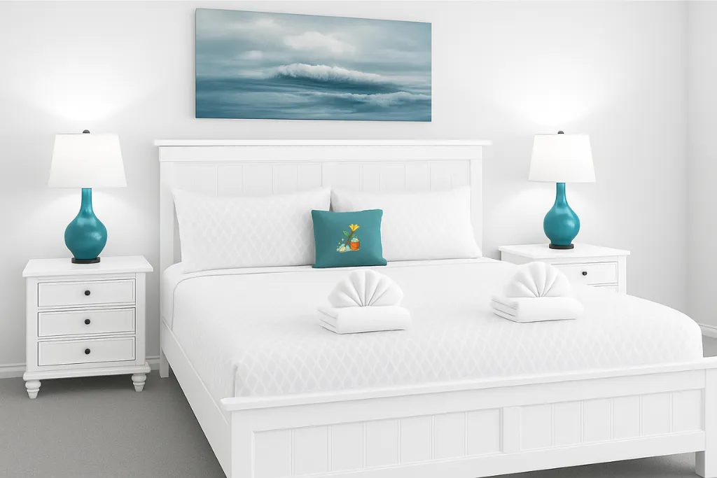 Guest-ready vacation rental bedroom with fresh linens and clean presentation.